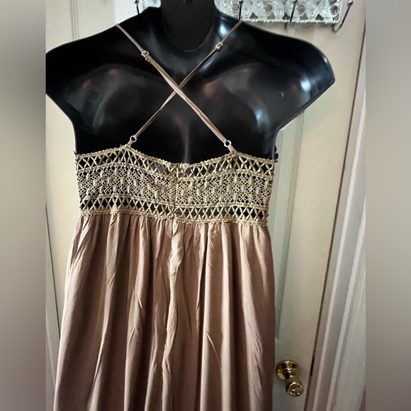 Cider SOLID LACE boho festival TIERED MAXI DRESS Brown size Large - Picture 5 of 10